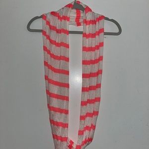 Pink and White Striped Infinity Scarf
